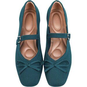 Women Dark Green Fabric Upper And Rubber Sole Ballet Flats With Ankle Strap